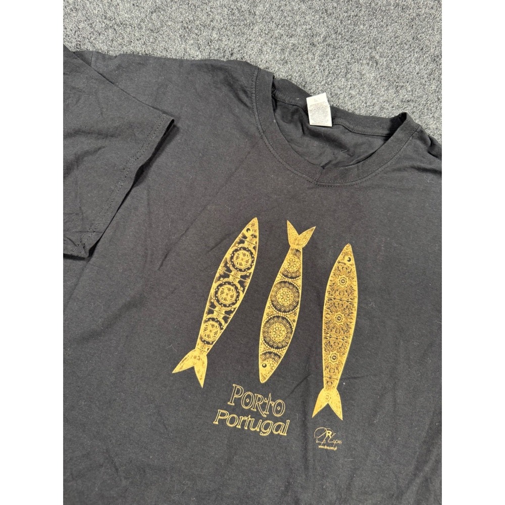 Porto Portugal Sardines Graphic T Shirt Black Travel Souvenir XXL Fish